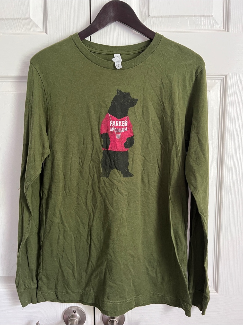 Parker McCollum Olive Green Long-Sleeve Tee with Bear Graphic in Red